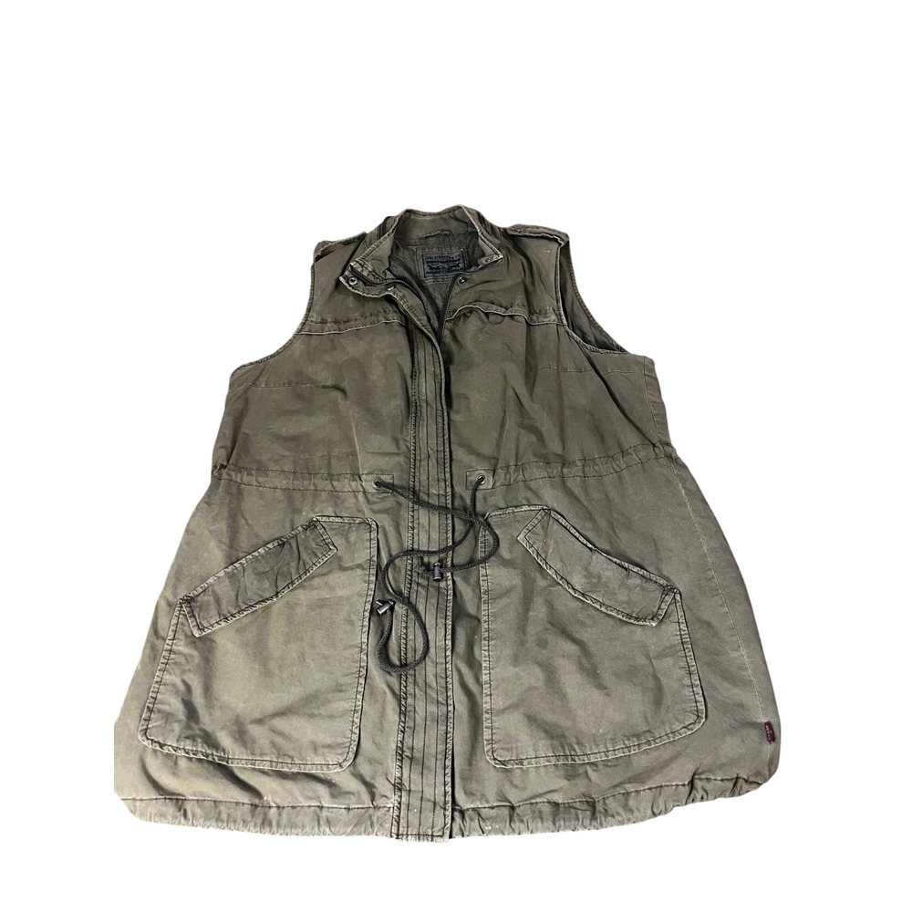 Levi Strauss & Co Womens XL Olive Green Utility Field Vest Fishtail Drawstring